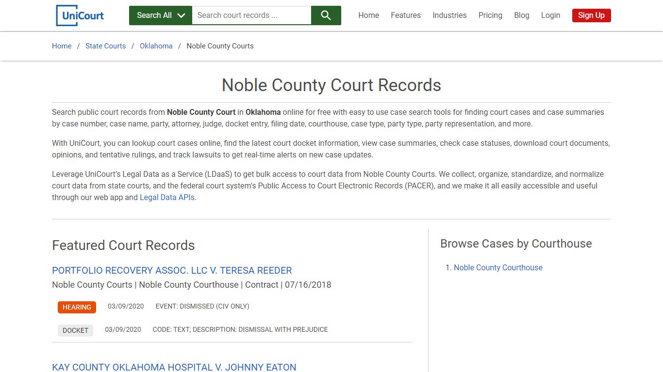Noble County Court Records | Oklahoma | UniCourt