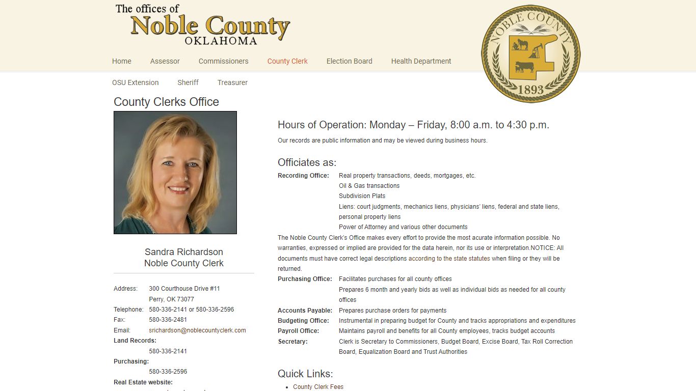 County Clerk « Noble County, Oklahoma